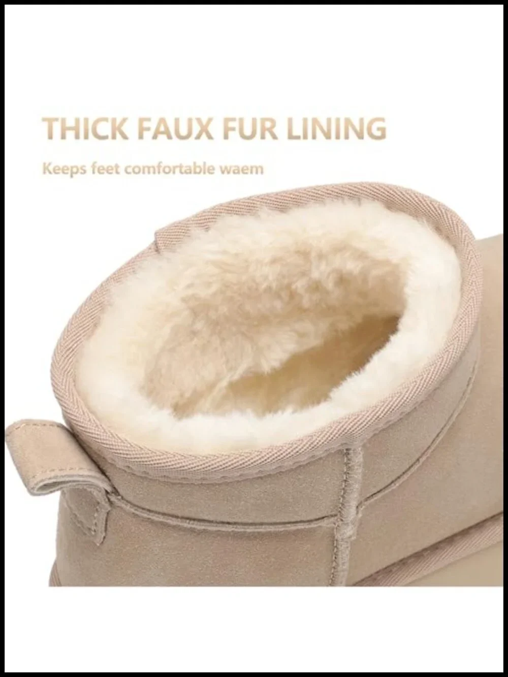 Genuine Suede Leather Platform Snow Boots with Memory Foam Insole, Water
